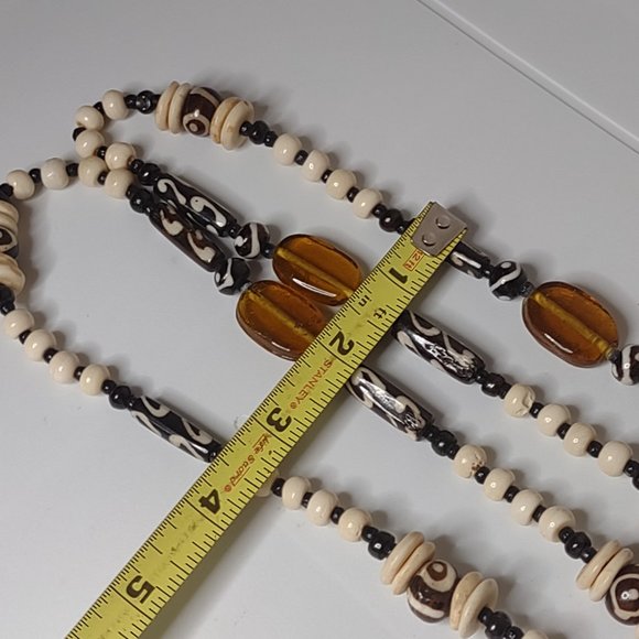 Heavy Decorative Glass And Bone Bead Necklace - Picture 14 of 15